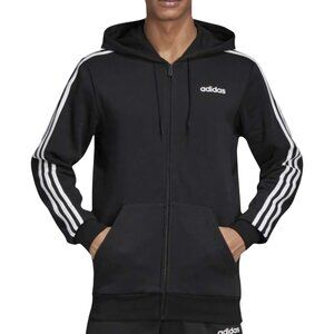 adidas Men's Essentials 3-Stripes Full Zip Fleece Hoodie Black Size M